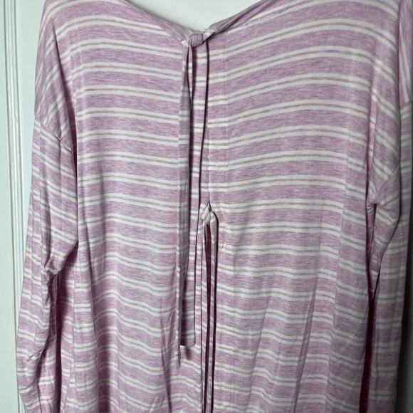 Loft Outlet Lounge Pink Soft Knit Split Back Striped Cozy Sweater Sweatshirt MED - Picture 5 of 7
